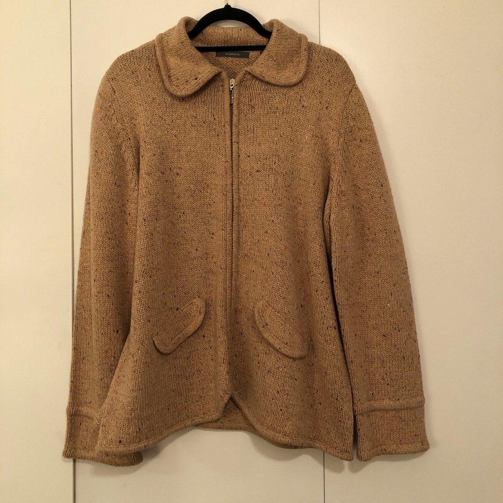 Liz Claiborne Beige Tan Sweater Collared Zip Up 1X